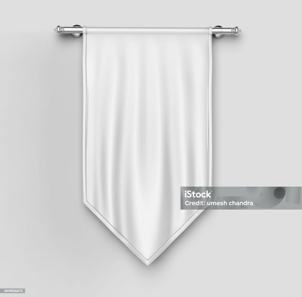 Blanco en blanco Vertical bandera bandera falsa encima de plantilla. Ilustración 3D. - Foto de stock de Bandera libre de derechos