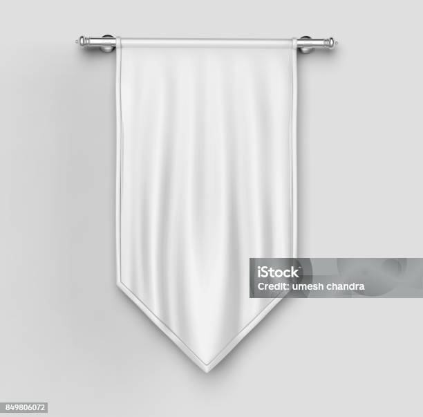 White Blank Vertical Flag Banner Mock Up Template 3d Illustration Stock Photo - Download Image Now