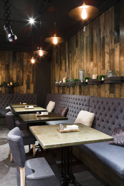 istock Cozy wooden interior of restaurant, copy space 849816654