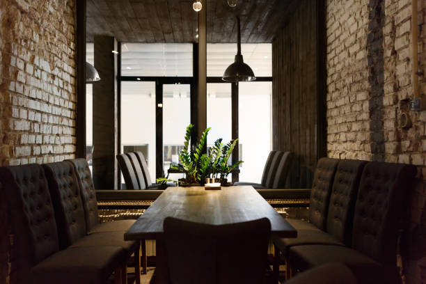 istock Cozy dining place at window, restaurant background 849817478