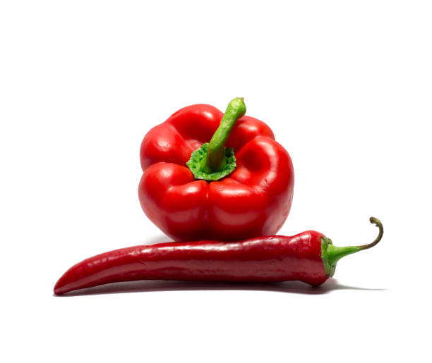 bell pepper and chili pepper isolated on white. food, object. - mexico chili pepper bell pepper pepper imagens e fotografias de stock