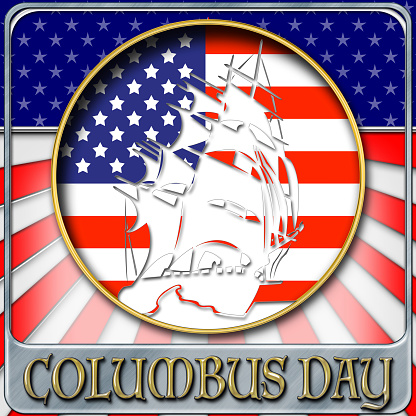 Columbus Day, Bright and shiny background for American Holidays in the colors red, white and blue.