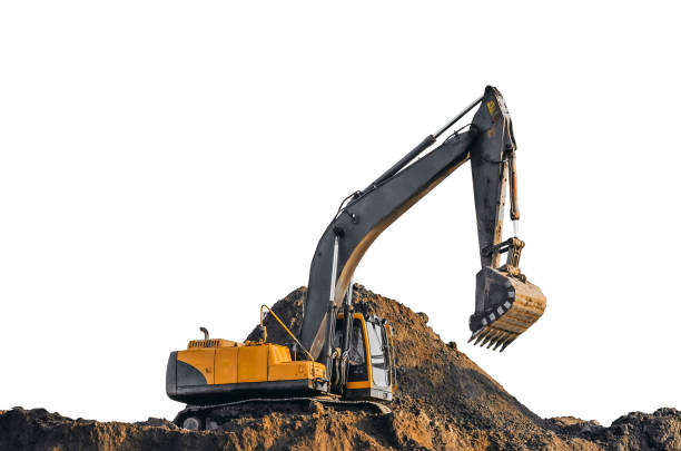 istock Excavator work on the ground on isolated white background 849842610