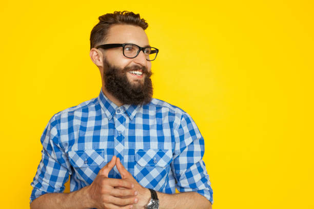 istock Stylish excited man on orange 849847132