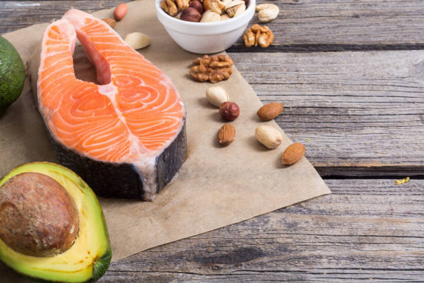 istock Healthy food vegetables , nuts and salmon 849849500
