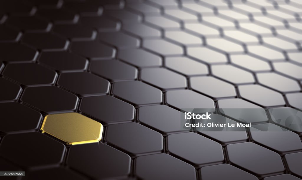 Rare and Unique Background Many stars in relief on black paper background with focus on five golden ones. Concept of company reputation and business excellence. 3D illustration Individuality Stock Photo