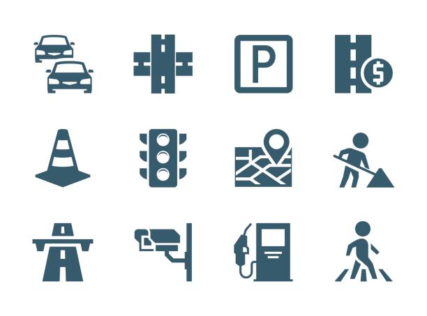 벡터도로 교통 관련 아이콘 세트 - computer icon symbol highway driving stock illustrations