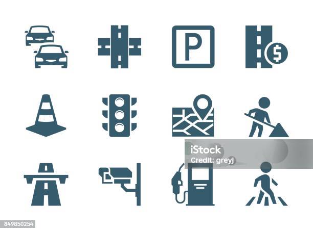 Vector Road Traffic Related Icon Set Stock Illustration - Download Image Now - Icon Symbol, Road Intersection, Traffic