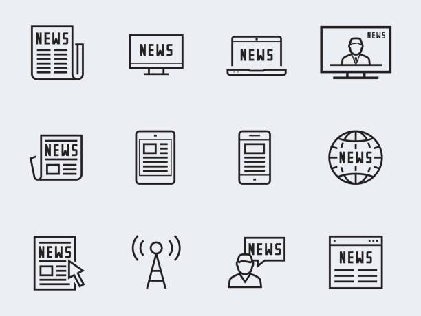 News vetor icon set in thin line style vector art illustration