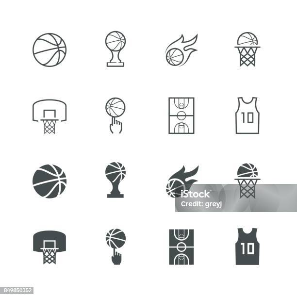 Ilustración de Conjunto De Iconos De Vector De Baloncesto y más Vectores Libres de Derechos de Baloncesto - Baloncesto, Pelota de baloncesto, Ícono