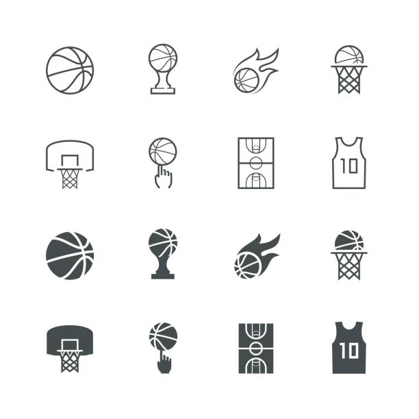 ilustrações, clipart, desenhos animados e ícones de basquete icon set vector - cesto de basquetebol