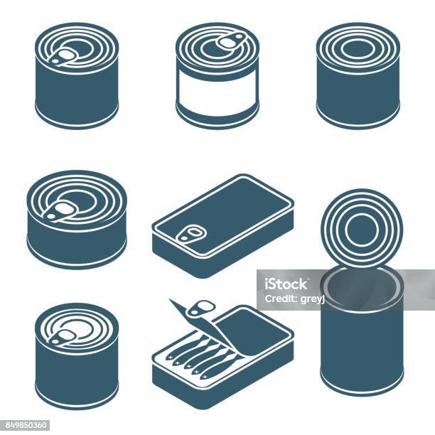 Canned Food Vector Silhouettes Icons Stock Illustration - Download Image Now - Can, Canned Food, Icon Symbol