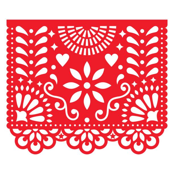 illustrazioni stock, clip art, cartoni animati e icone di tendenza di modello ritaglia con fiori e foglie, composizione floreale festosa in rosso isolato su bianco - traditional culture immagine