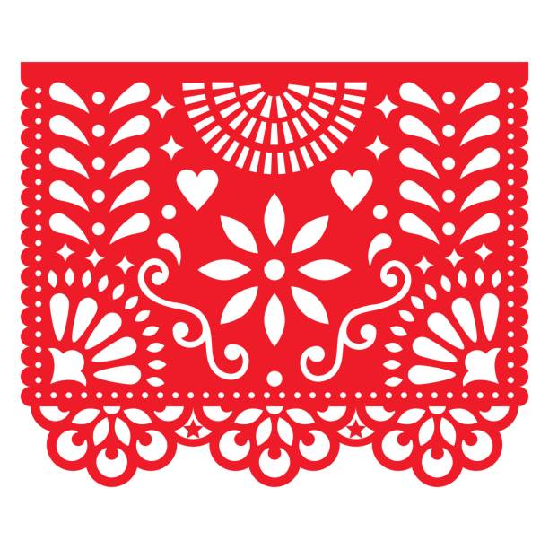 ilustrações de stock, clip art, desenhos animados e ícones de cut out template with flowers and leaves, festive floral composition in red isolated on white - carnaval costume