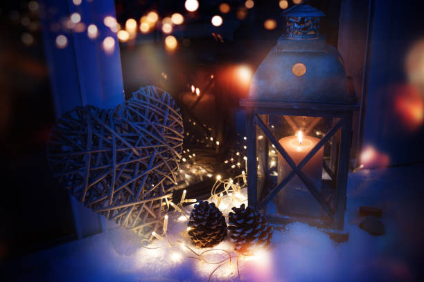 istock Winter decoration in blue light with bokeh 849858912