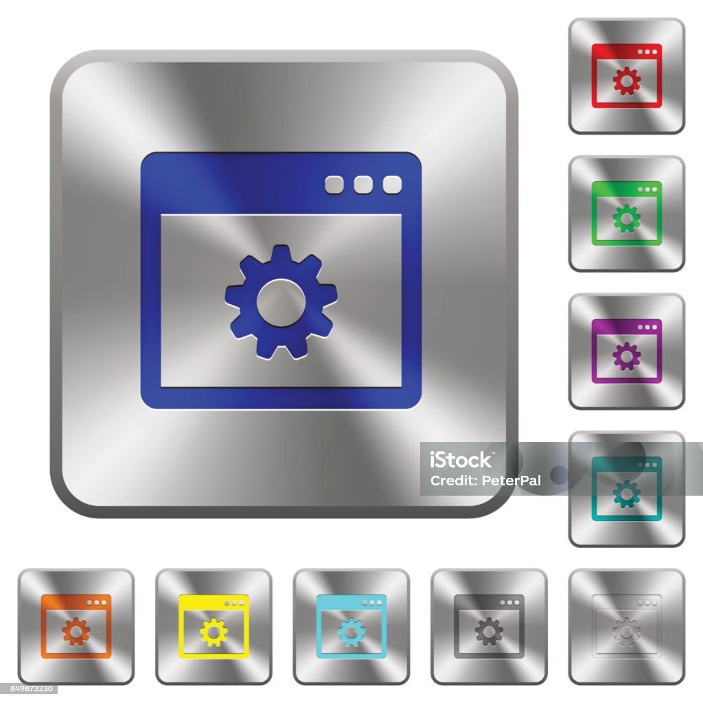 Square Settings Button Application Settings Rounded Square Steel Buttons Stock Illustration ...