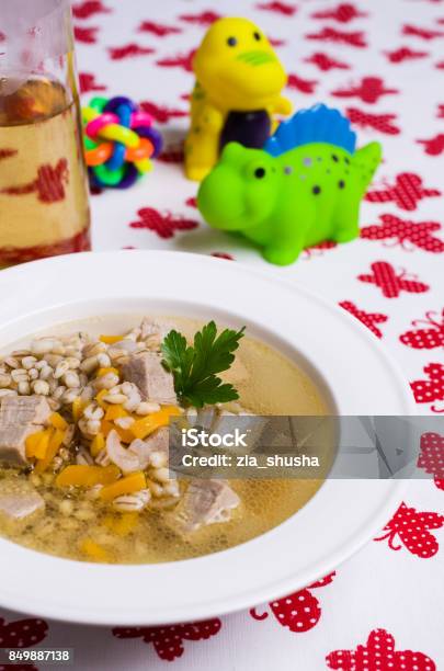 Soup With Pearl Barley Stock Photo - Download Image Now - Backgrounds, Barley, Beef