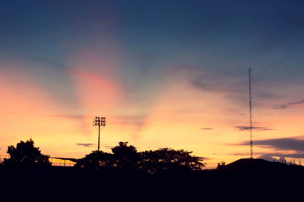 istock Silhouette of spotlight with sky in evening 849887948