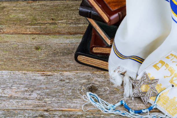 istock Prayer Shawl - Tallit, jewish religious symbol. Selective focus 849896064