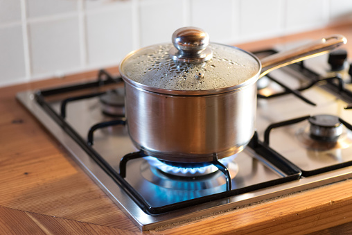 A pot on a gas stove