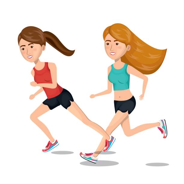 Two Girl Cartoon Running Jogging Icon Graphic Stock Illustration - Download  Image Now - Active Lifestyle, Adult, Adults Only - iStock