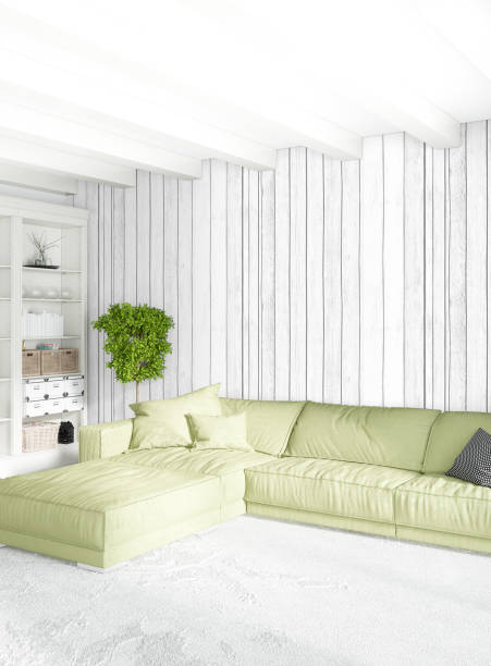 istock White bedroom minimal style Interior design with wood wall and grey sofa. 3D Rendering. 3D illustration 849912072