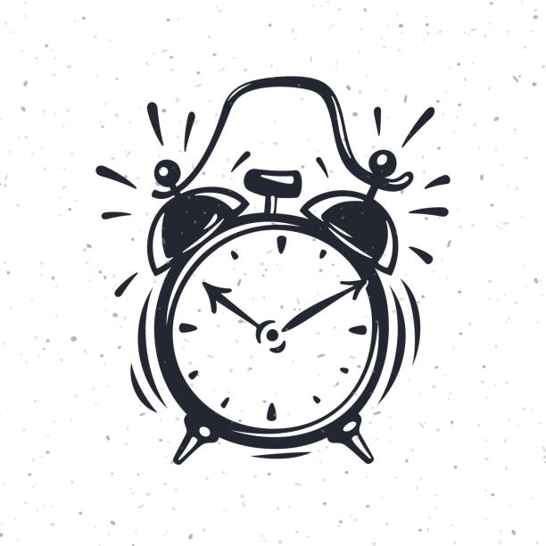 Hand drawn vector illustration of the alarm clock Vector old-fashioned illustration. Modern calligraphy style set. alarm clock illustrations stock illustrations