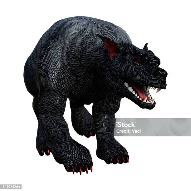 3d Rendering Fantasy Gargoyle Hound On White Stock Photo - Download Image Now - Ancient, Animal, Black Color