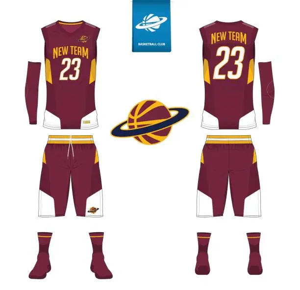 Vector illustration of Basketball jersey, shorts, socks template for basketball club. Front and back view sport uniform. Tank top t-shirt mock up with basketball flat design on label. Vector