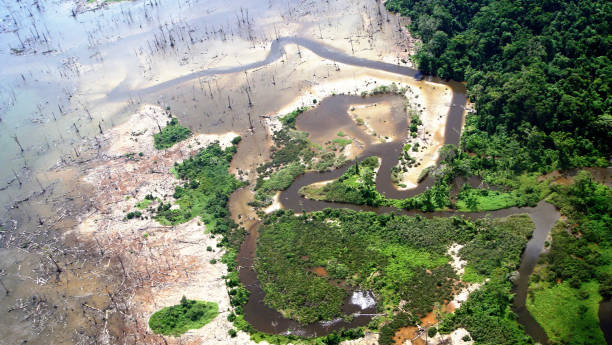 istock Aerial view of tsunami affected island 849932048