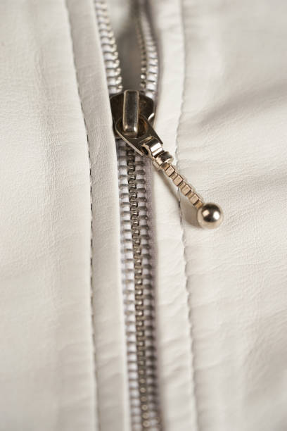 istock White leather jacket zipper. Macro details 849935422