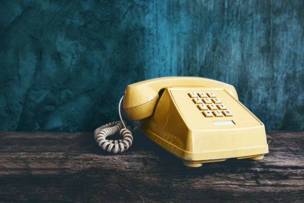 Vintage Retro Office Telephone with Push Button style, Old item from 1980-1990, Technology Communication for Business in the Past concept