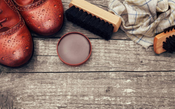 istock Pair of shoes with shoe maintenance set 849947784