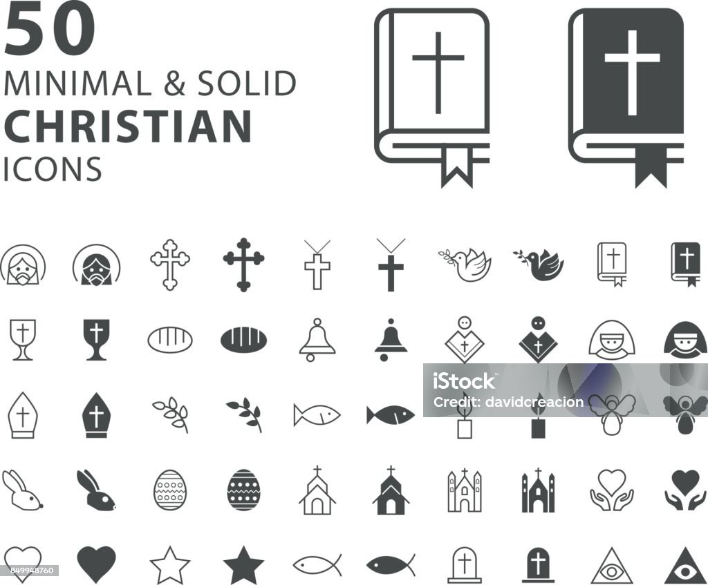 Set of 50 Minimal and Solid Christian Icons on White Background Isolated Vector Elements Icon Symbol stock vector