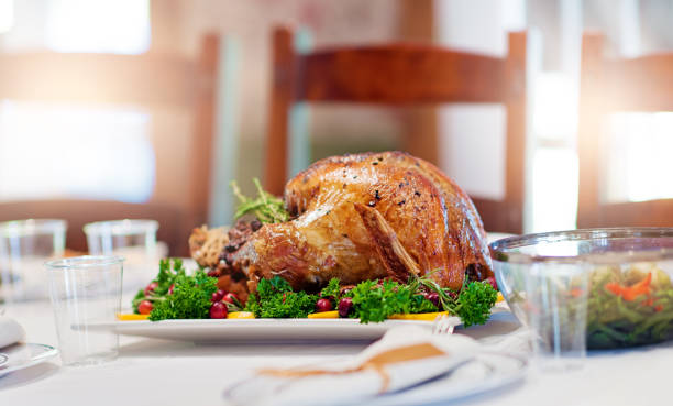 Thanksgiving dinner Turkey meal for thanksgiving three quarter length stock pictures, royalty-free photos & images