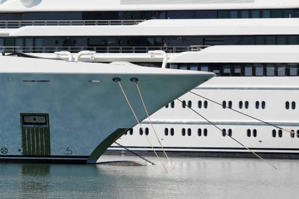 The luxury motor yacht in the marina.
