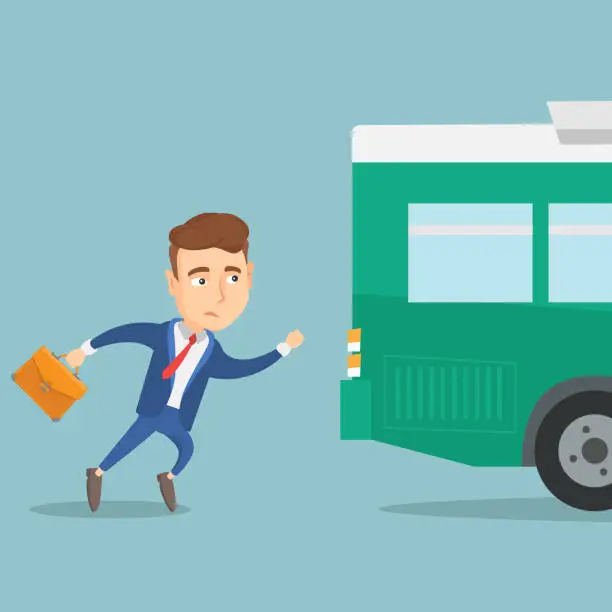 Vector illustration of Latecomer man running for the bus