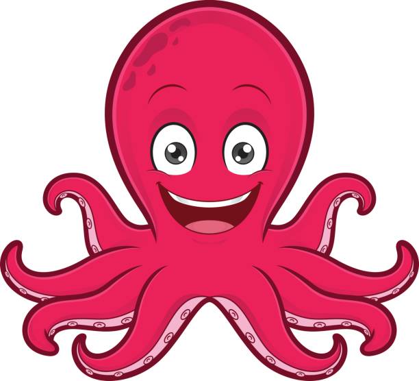 lächelnder tintenfisch - octopus tentacle isolated white stock-grafiken, -clipart, -cartoons und -symbole