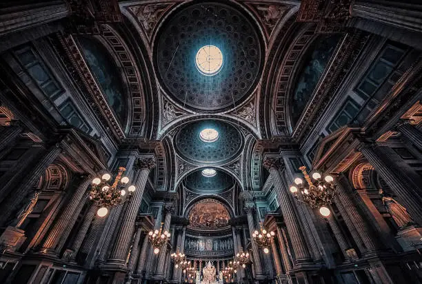 The ceiling inside La Madeleine church in Paris