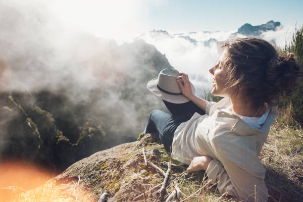 istock Woman hipster hiking in the wild 850135896