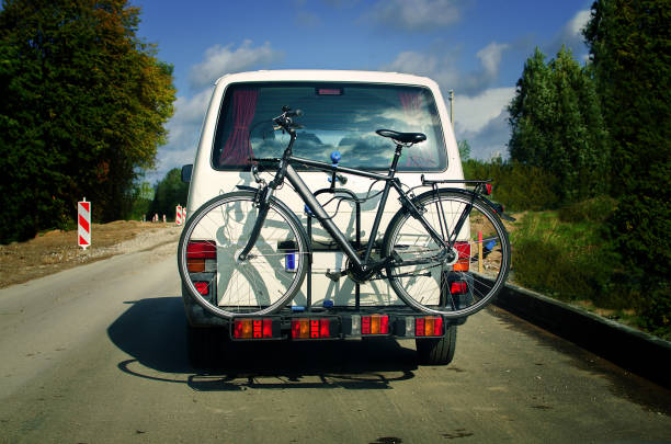 PRIAMURSKY, RUSSIA - JUNE 10, 2016: Mitsubishi Pajero Sport with two bicycles on roof rack