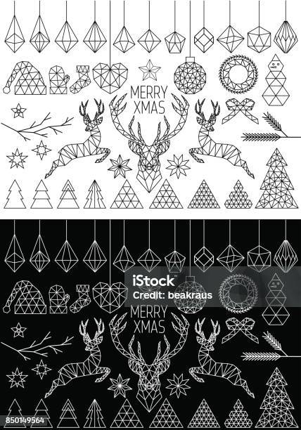 Geometric Christmas Vector Set Stock Illustration - Download Image Now - Low-Poly-Modelling, Christmas, Animal