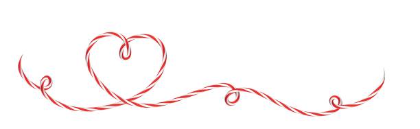 herz-bogen aus rot-weiße kordel schnur hintergrund banner für feiertage und geschenke - dekorative stock-grafiken, -clipart, -cartoons und -symbole