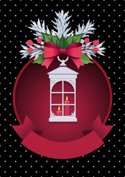 istock 3d render, Christmas lantern, black background, paper cut, festive elements, holiday decoration, ribbon tag, greeting card template 850174930