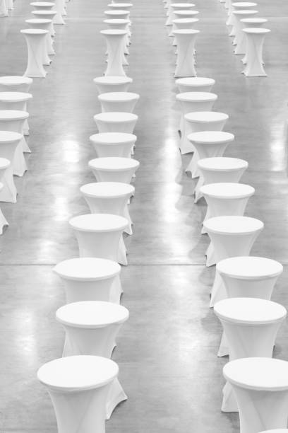 istock Many white round tables, celebration concept, banquet concept, conference concept, texture background, blank 850179206