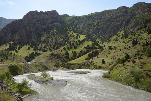 Beautiful mountain landscape near Kizöl-Kurgan, M41 Pamir Highway Kyrgyzstan