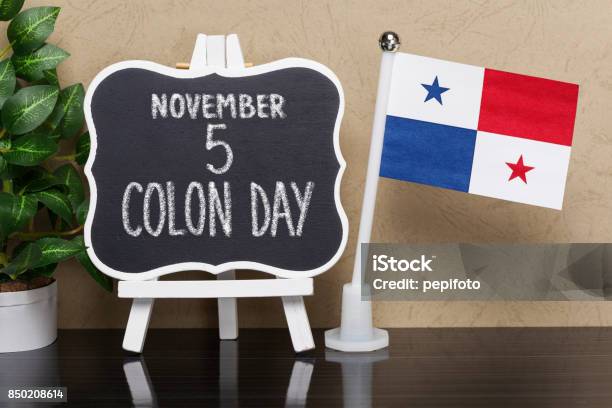 Colon Day In Panama Stock Photo - Download Image Now - Colon, Panama, Banner - Sign