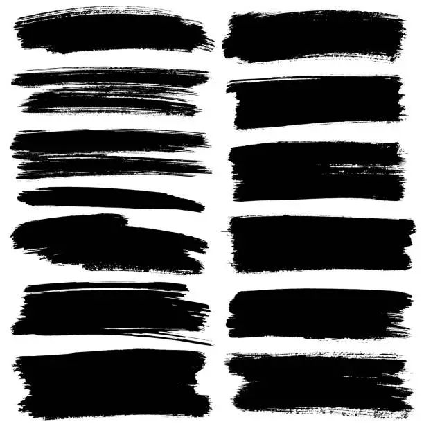 Set of black flat brush strokes isolated on the white background - raster illustration