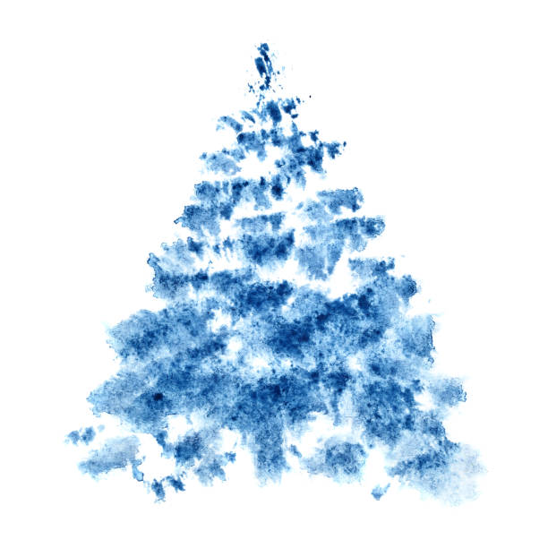 Blue watercolor Christmas tree Blue watercolor Christmas tree isolated on the white background - raster illustration craster stock pictures, royalty-free photos & images