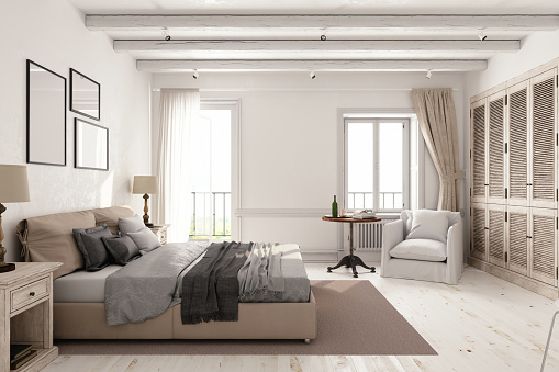 Interior of a classic Scandinavian bedroom.